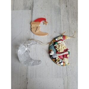 Crescent Moon Santa face ornament Xmas unique set